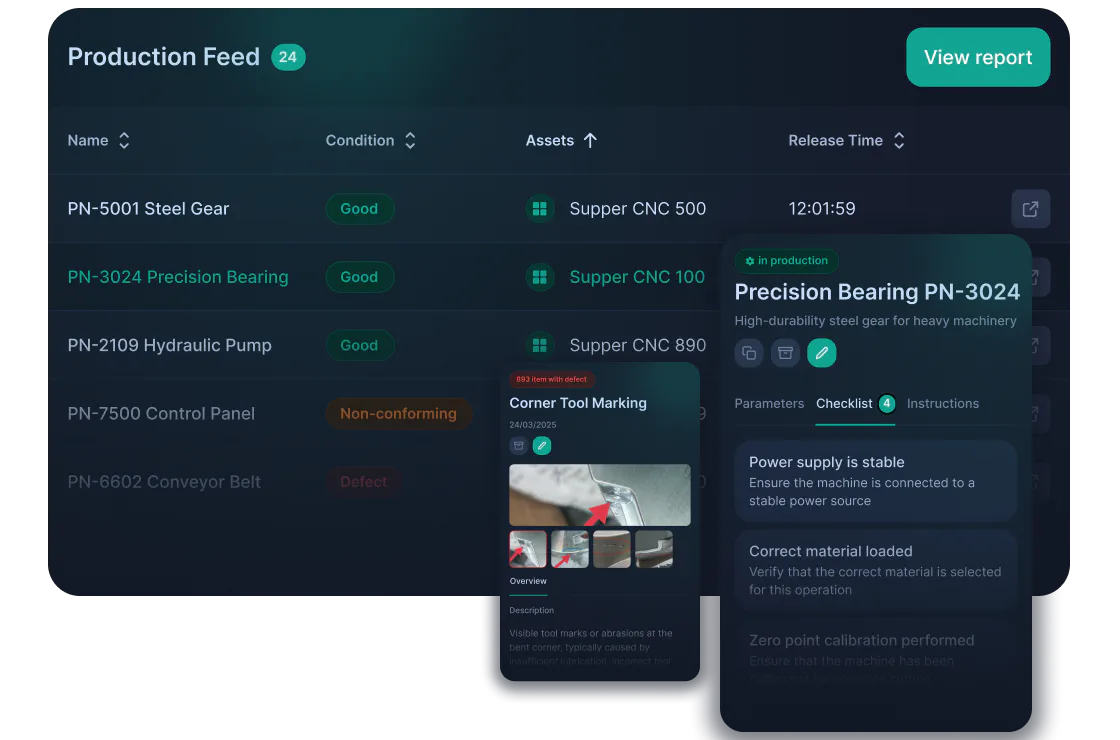 Ailoys production feed: status of each part and machine